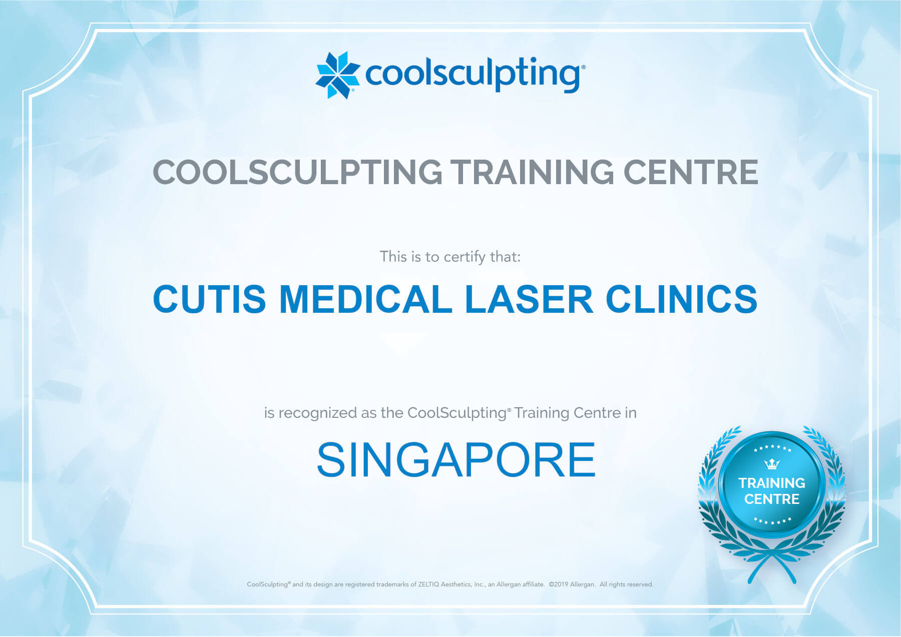 Cutis-CoolSculpting-Centre-of-Excellence-Certificate