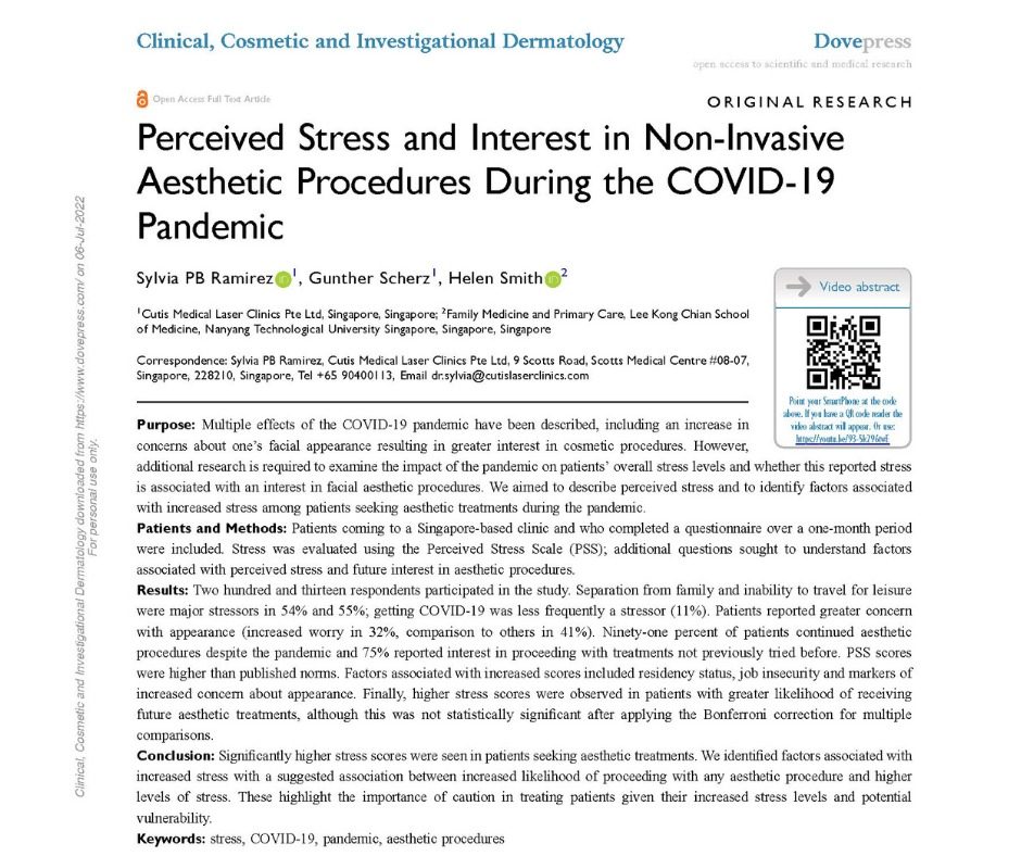 Our Study About Stress in Non-Invasive Aesthetic Procedures During the Pandemic Published in a Medical Journal