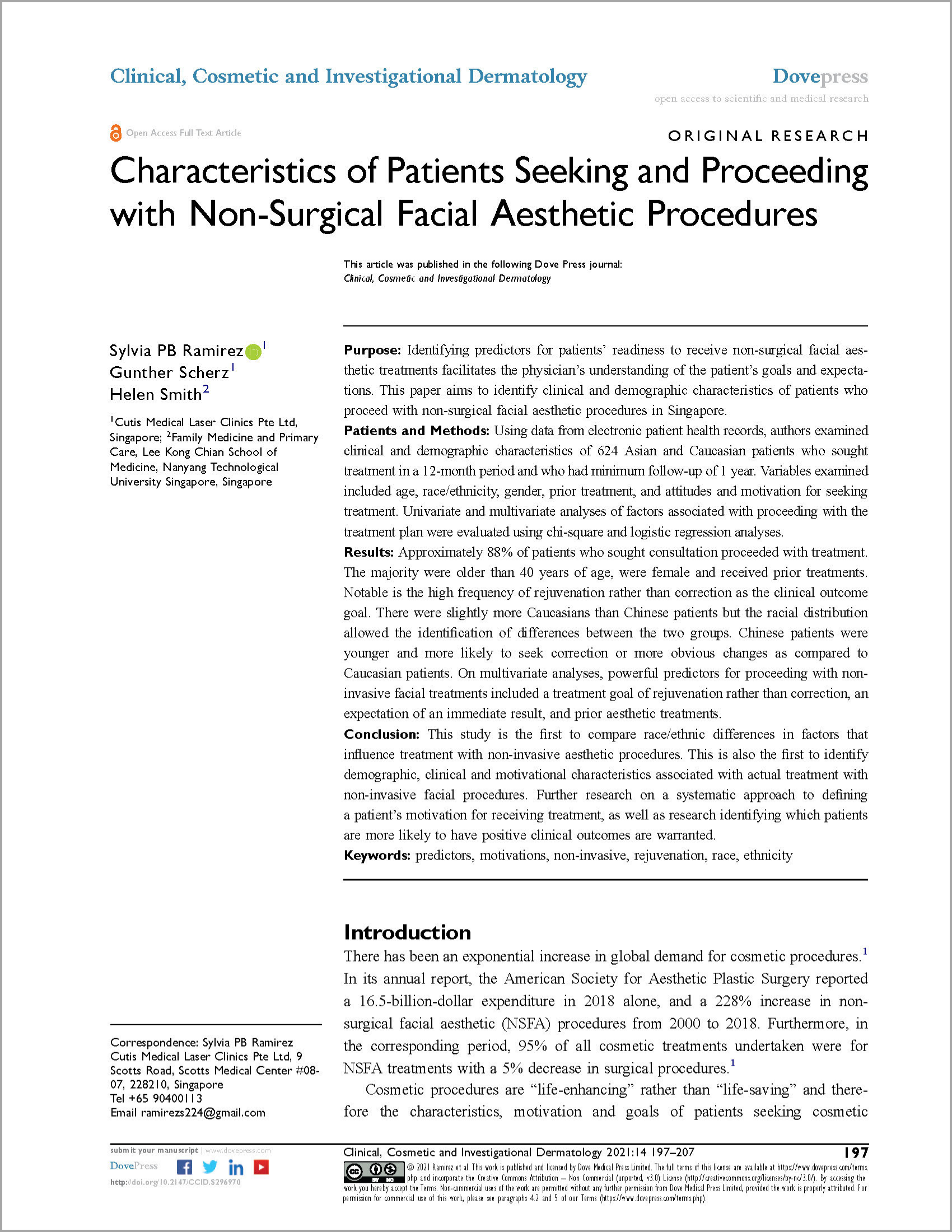 2021 ccid-14-197 Characteristics of Patients Seeking and Proceeding with Non-Surgical Facial Aesthetic Procedures