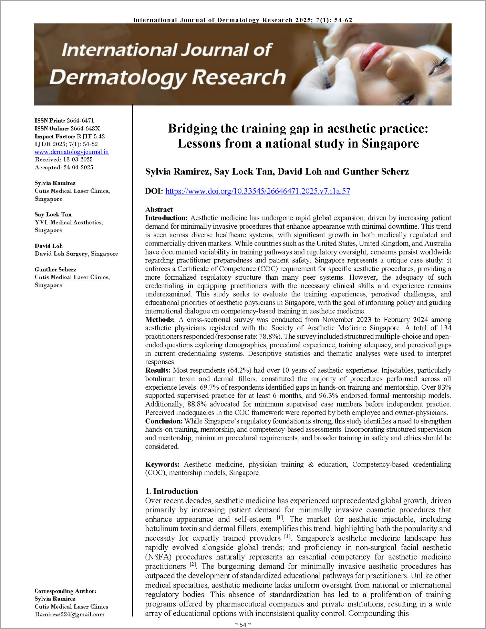 Bridging the training gap in aesthetic practice Lessons from a national study in Singapore